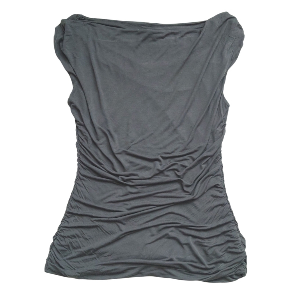 H&M Elegant Gray Women's Ruched Sleeveless Cowl Scoop Neck Top Blouse Size M - Picture 4 of 11